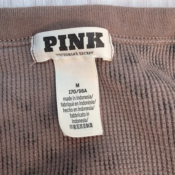 PINK Victoria's Secret‎ Thermal Boxy Cardigan Medium Waffle Knit Long Sleeve Top - Picture 6 of 9